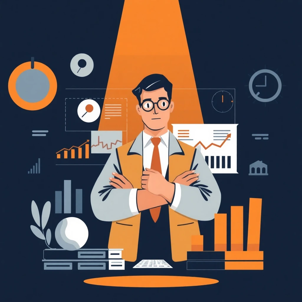 Project manager analyzing data