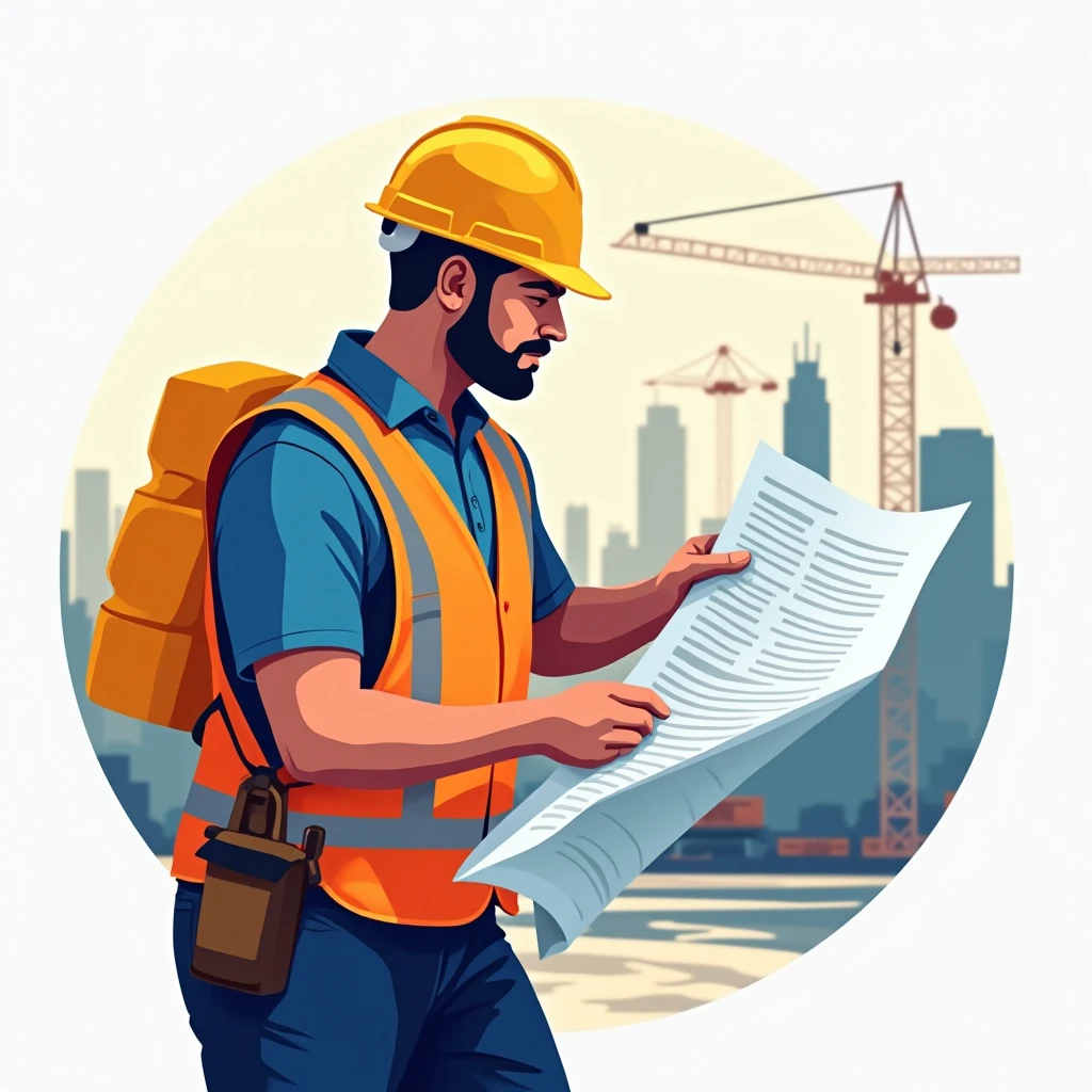 Trabajador de construcción revisando planos