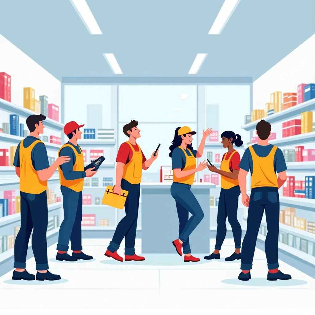 Retail workers engaging with customers