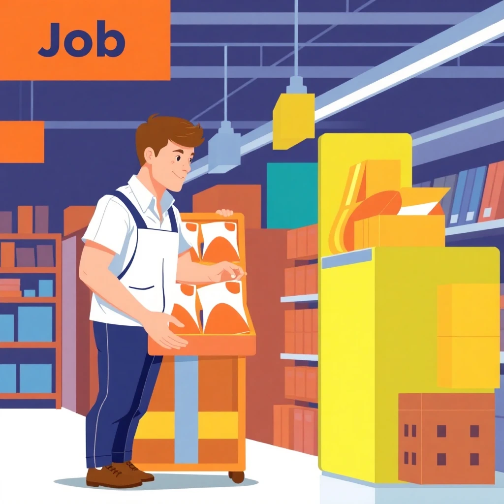 Retail employee setting up a display