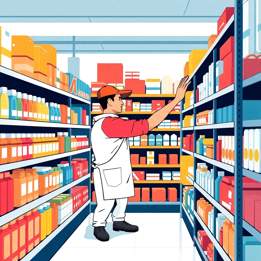 Retail worker organizing shelf