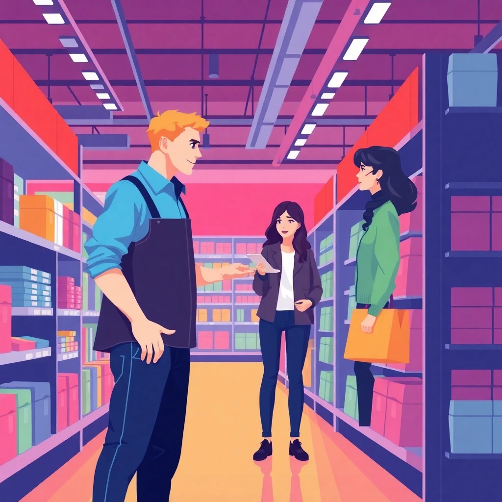 Retail associate assisting customer