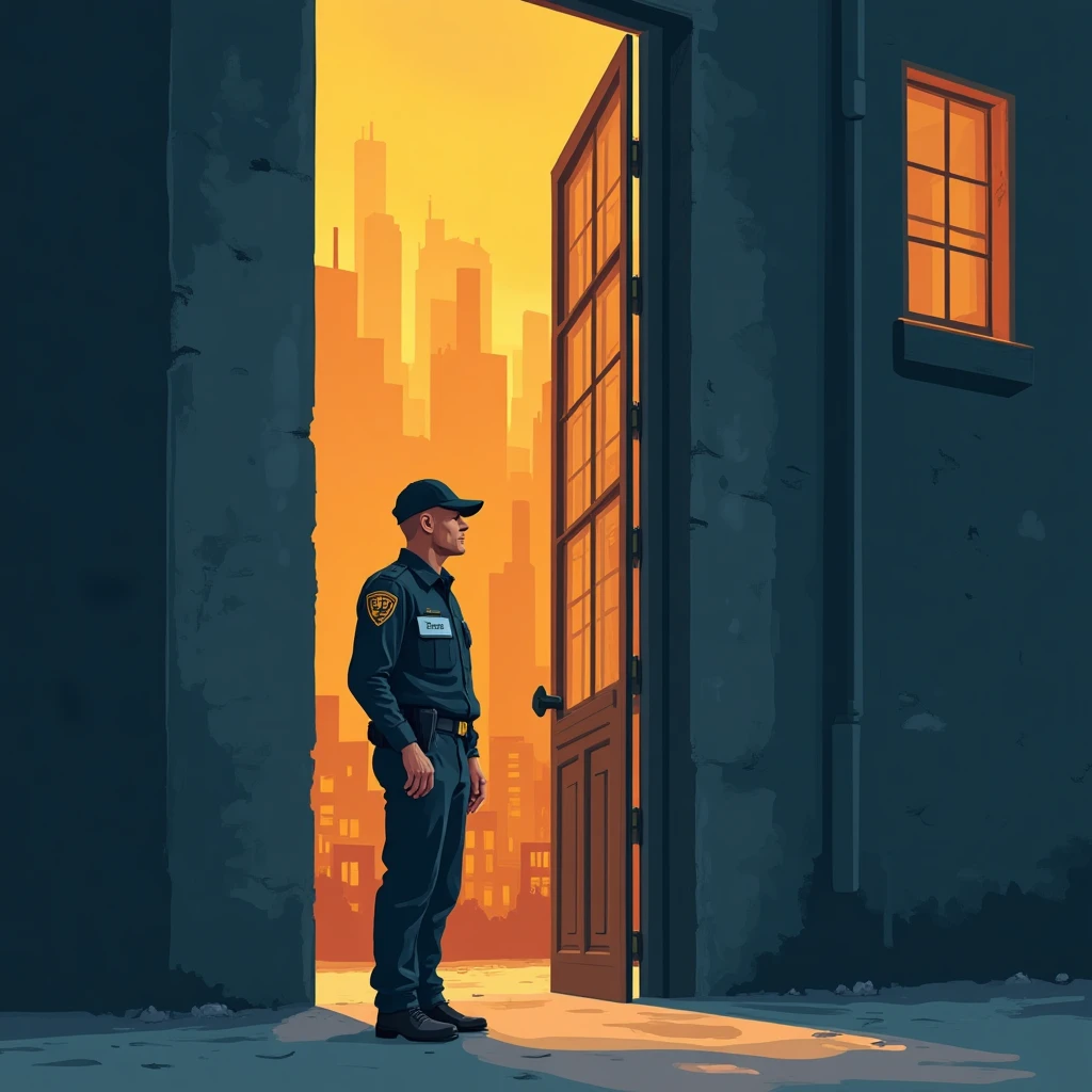 Security officer at a building entrance