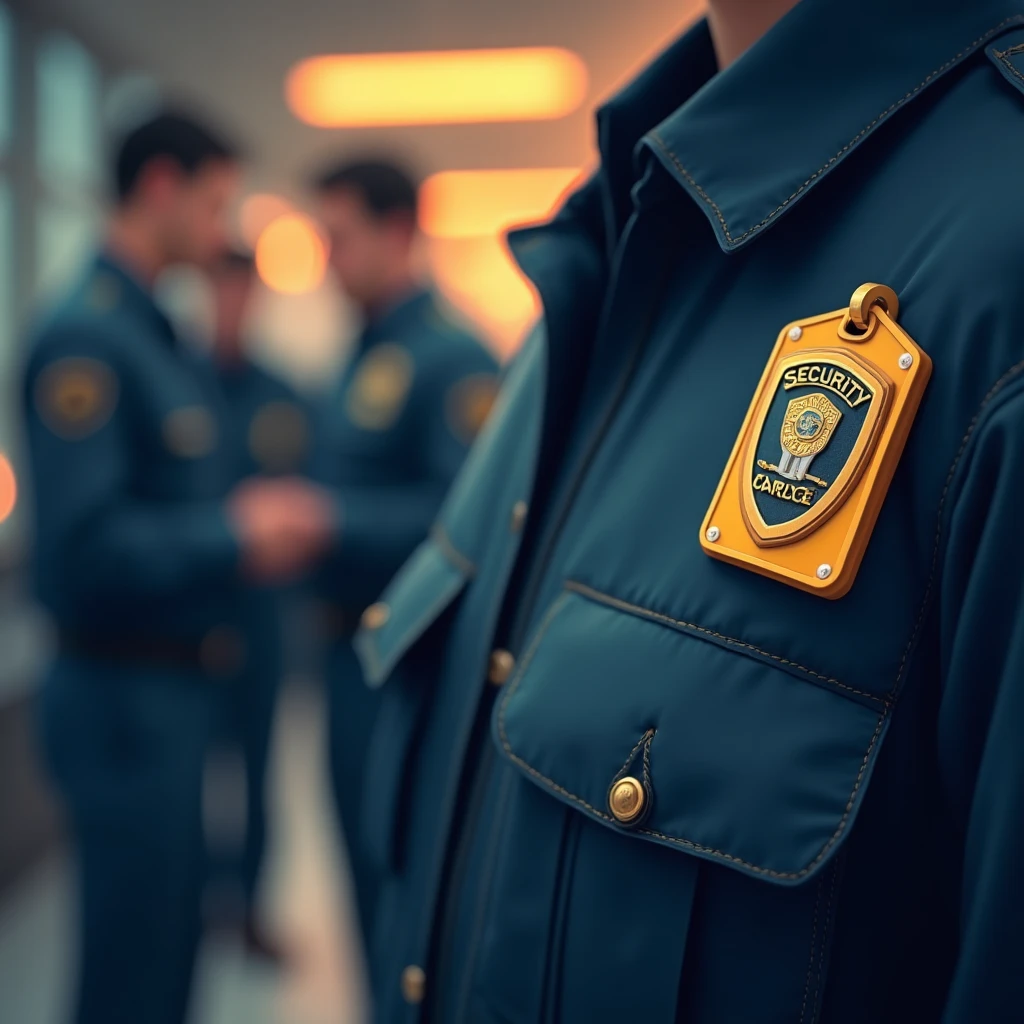 Security badge and uniform in a professional setting