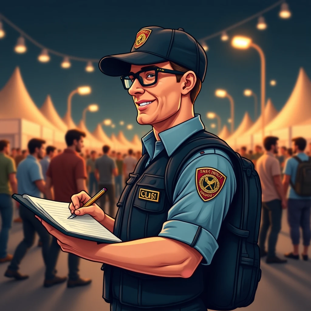 Security officer at a busy event