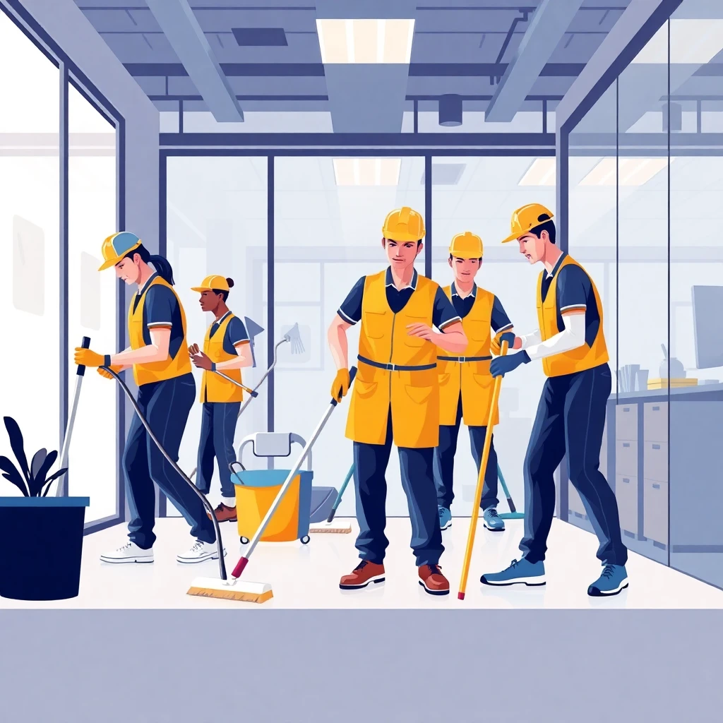 Cleaning team in action