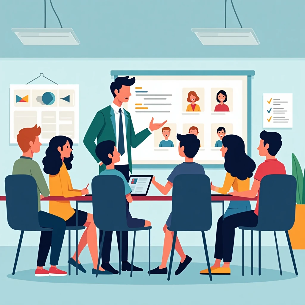 Teacher with students in an interactive classroom