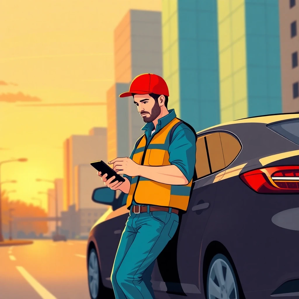 Delivery driver using smartphone