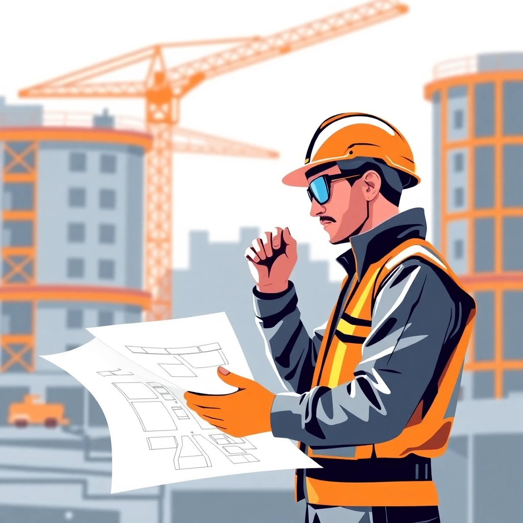 Construction worker with blueprints