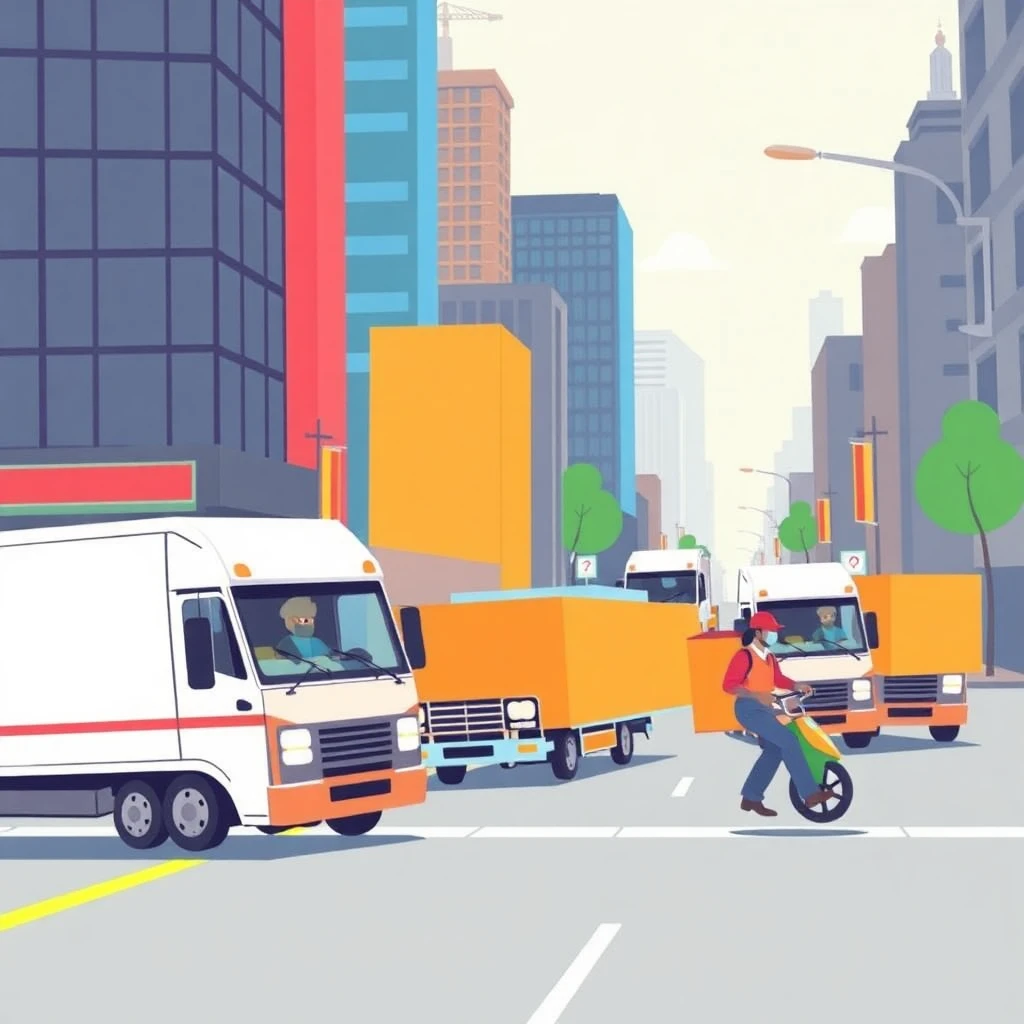 Busy urban delivery scene