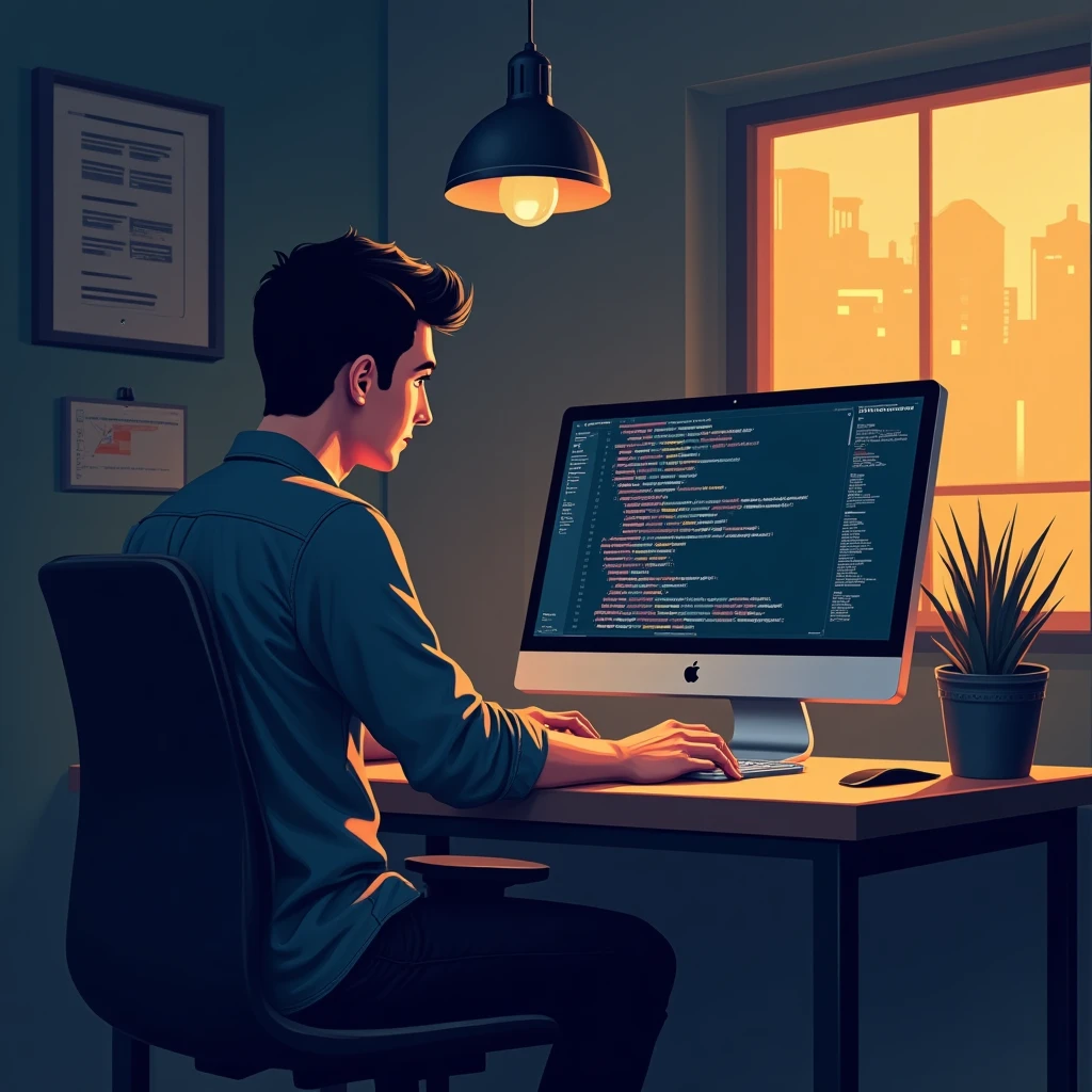 Focused software engineer coding