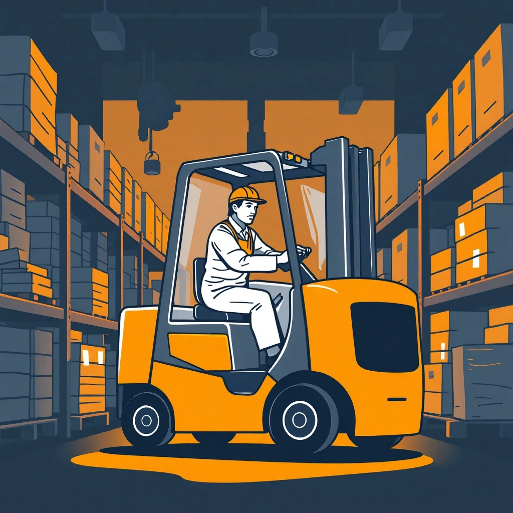 Forklift driver in a warehouse
