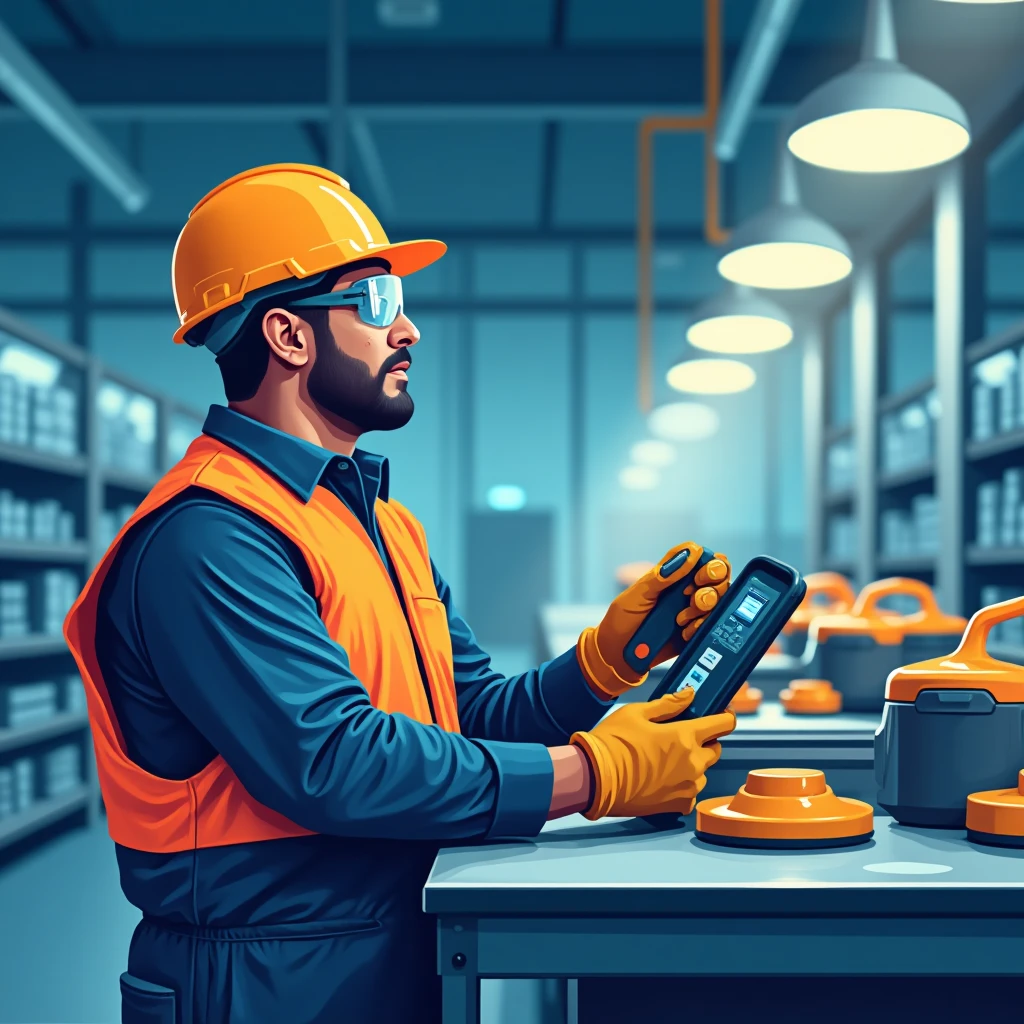 Trabajador revisando línea de producción