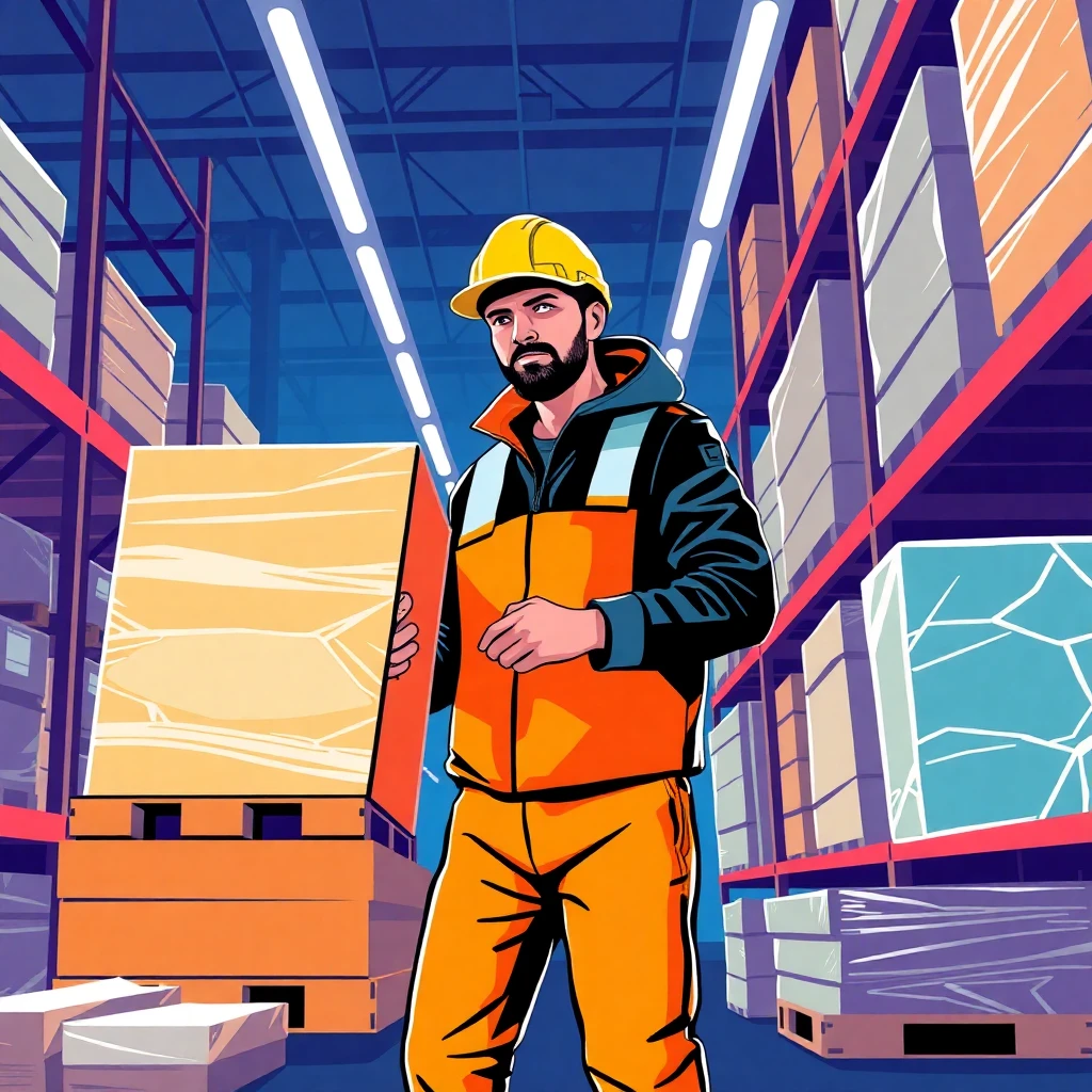 Trabajador de almacén en acción
