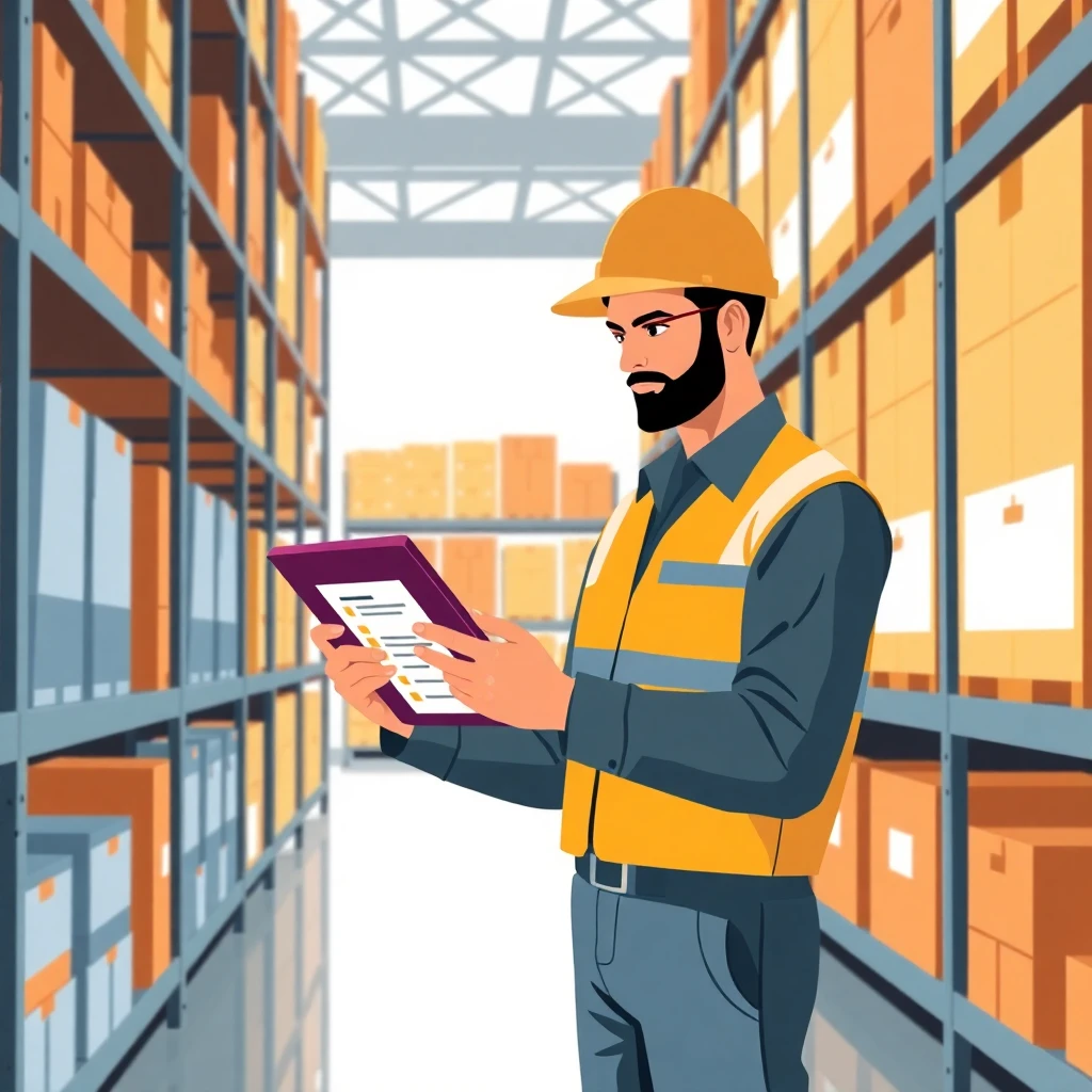 Trabajador revisando tareas en almacén