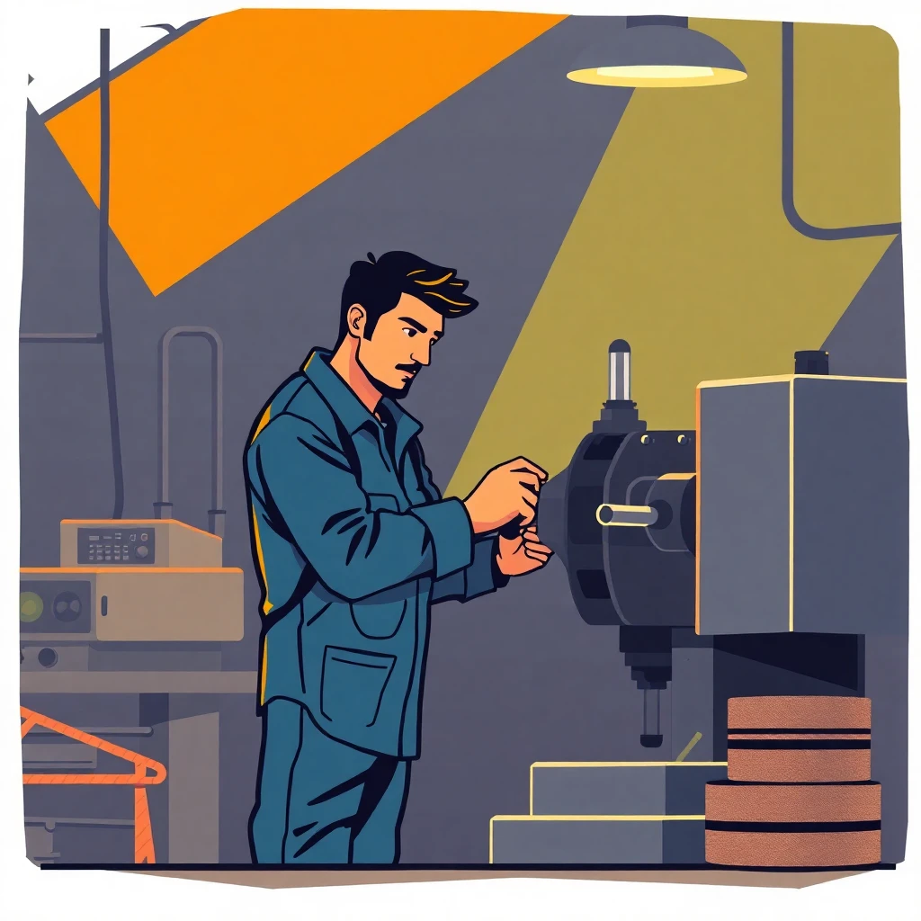 Trabalhador ajustando máquina