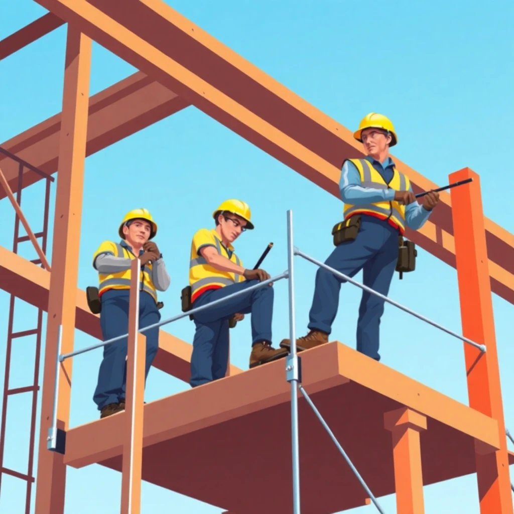 Skilled construction workers on a scaffold