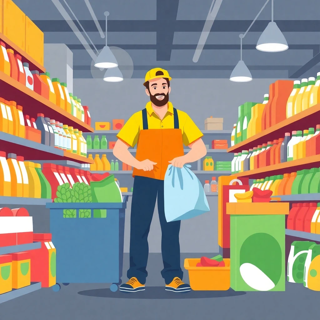 Vendedor organizando productos