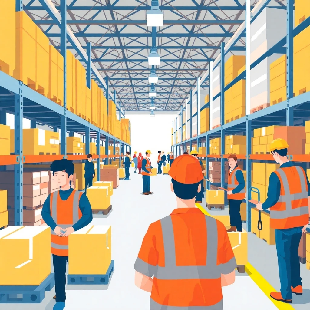 Warehouse work in action