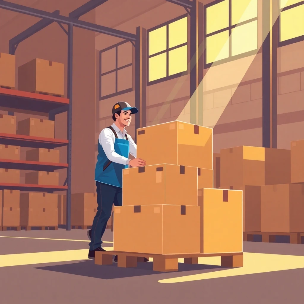 Warehouse worker stacking boxes