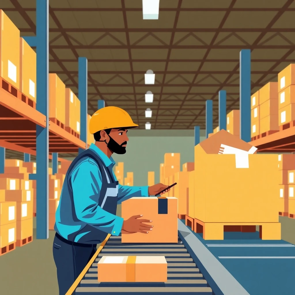 Warehouse worker scanning packages