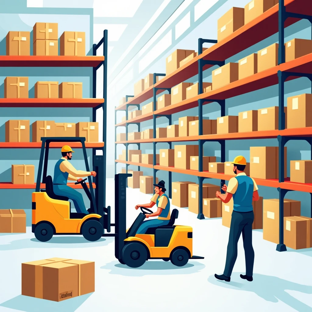 Busy warehouse scene