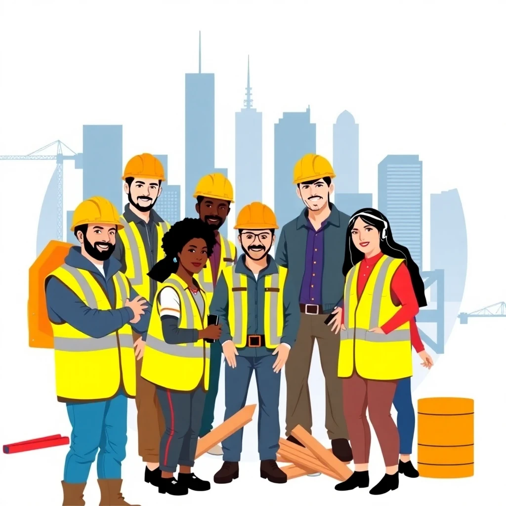 Construction team at work