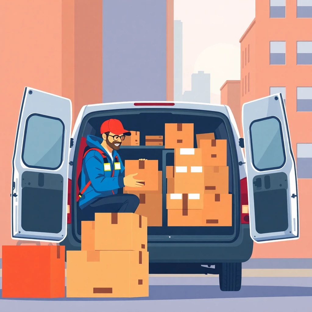Delivery driver organizing packages