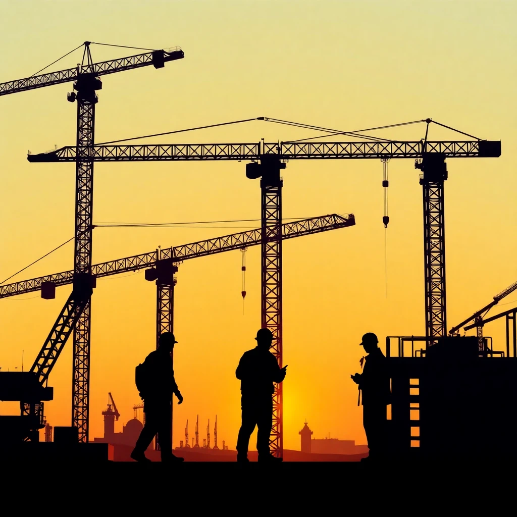 Construction site at sunset