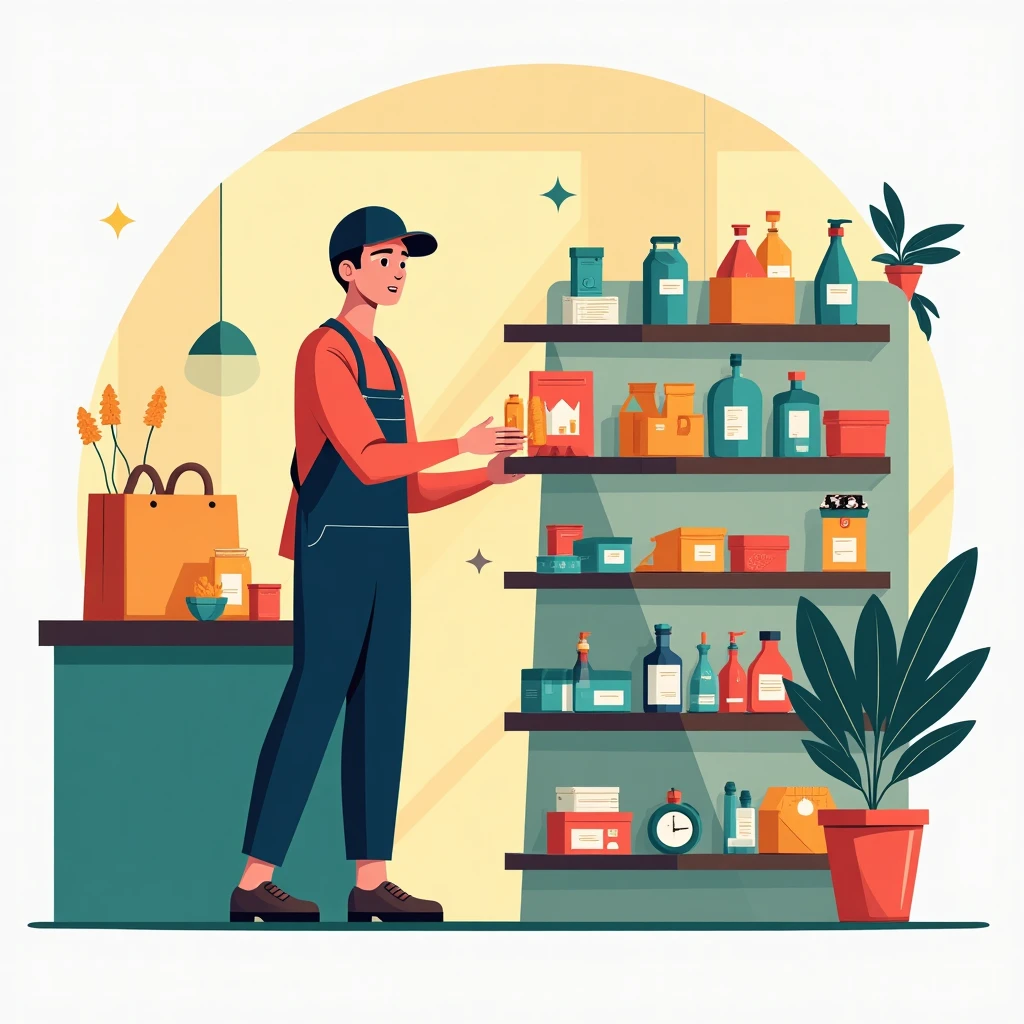 Retail worker organizing shelves