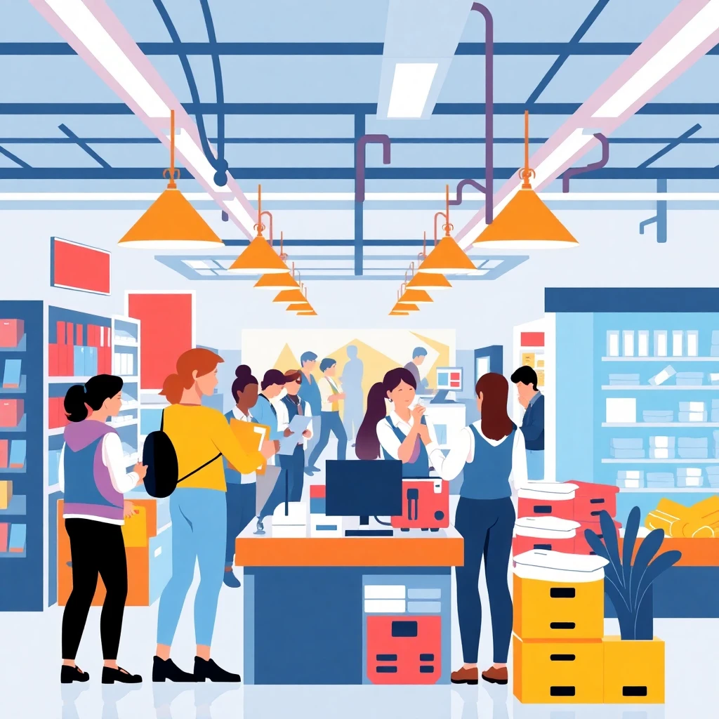 Retail employees assisting customers