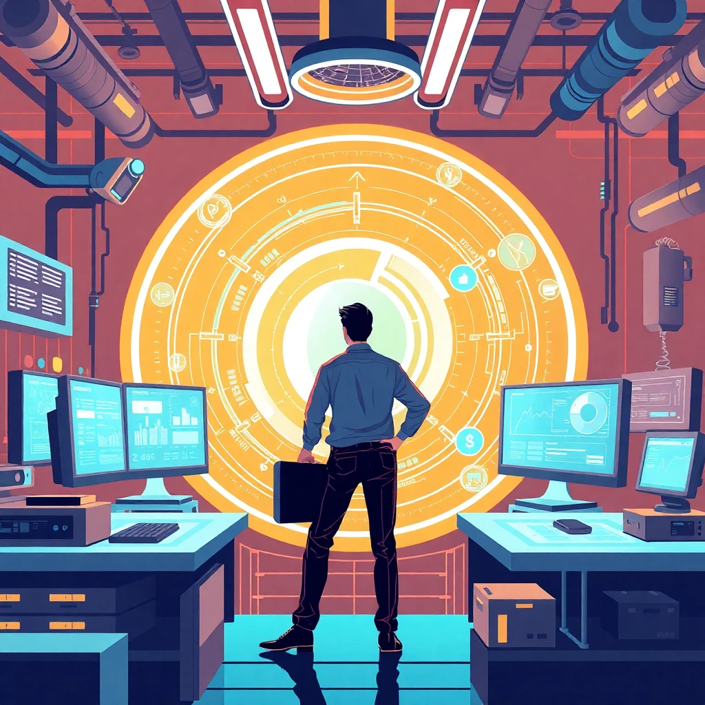 Futuristic tech workspace